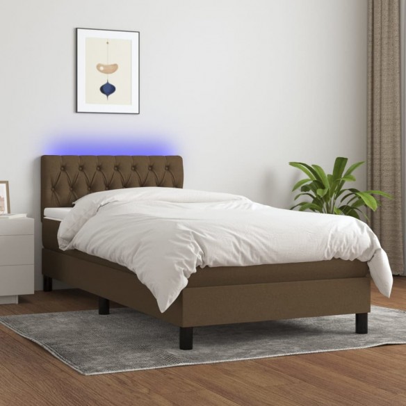 Cadre de lit matelas et LED Marron foncé 100x200 cm