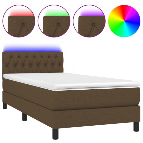 Cadre de lit matelas et LED Marron foncé 100x200 cm