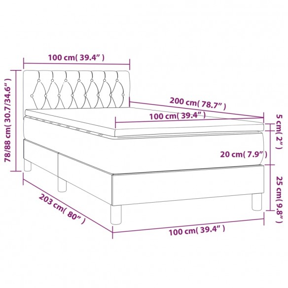 Cadre de lit matelas et LED Marron foncé 100x200 cm