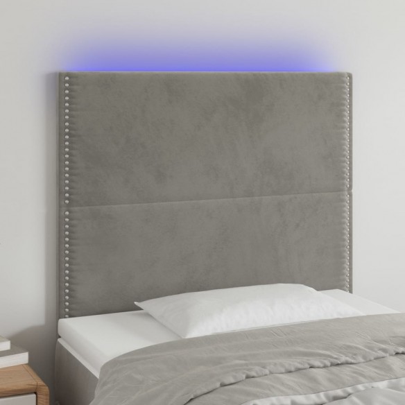 Tête de lit à LED Gris clair 100x5x118/128 cm Velours