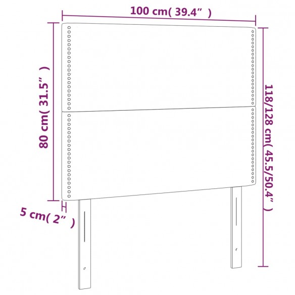 Tête de lit à LED Gris clair 100x5x118/128 cm Velours