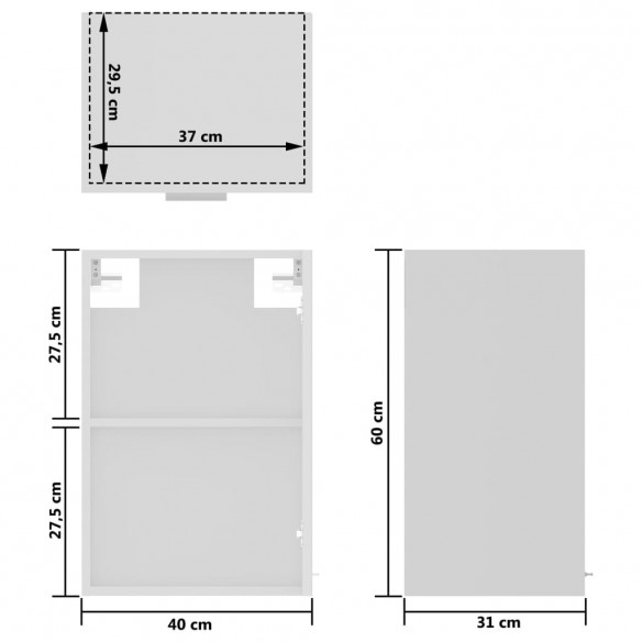 Armoire en verre suspendue Blanc 40x31x60 cm Aggloméré