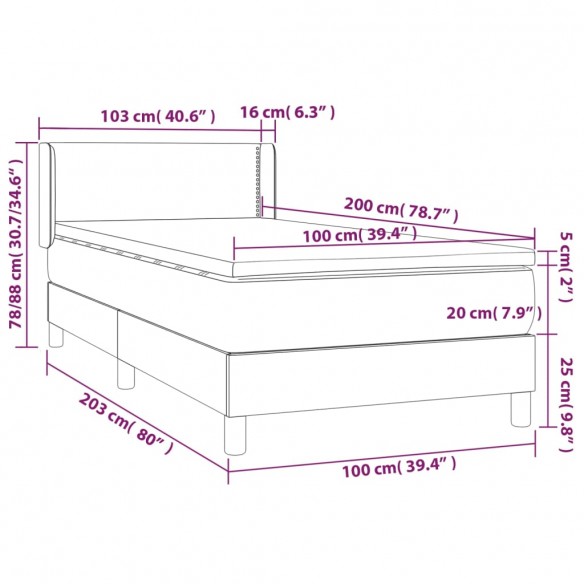 Cadre de lit avec matelas Marron foncé 100x200 cm