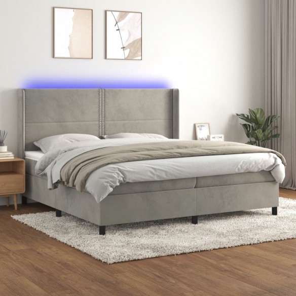 Cadre de lit matelas et LED Gris clair 200x200 cm