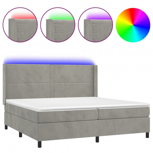 Cadre de lit matelas et LED Gris clair 200x200 cm