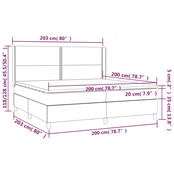 Cadre de lit matelas et LED Gris clair 200x200 cm