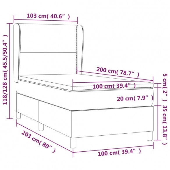 Cadre de lit et matelas Gris clair 100x200cm Velours