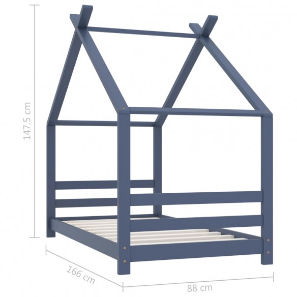 Cadre de lit d'enfant Gris Bois de pin massif 80x160 cm