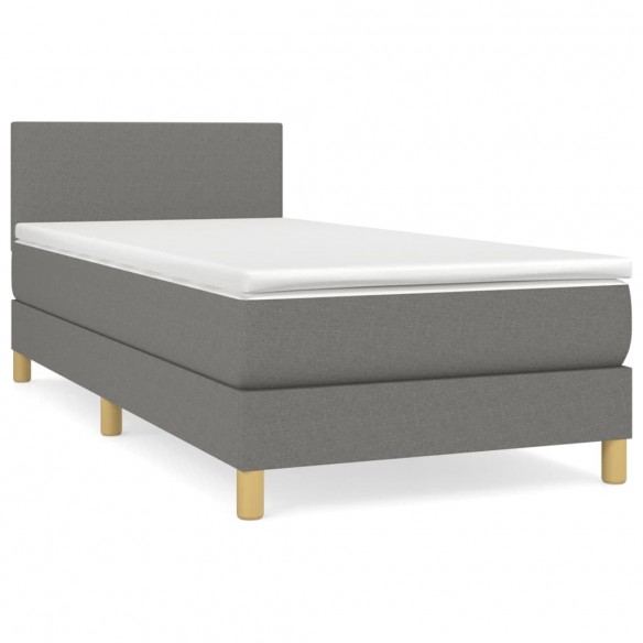 Cadre de lit avec matelas Gris foncé 80x200 cm Tissu