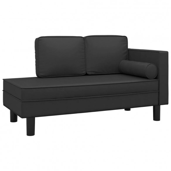 Chaise longue avec coussins et traversin noir similicuir