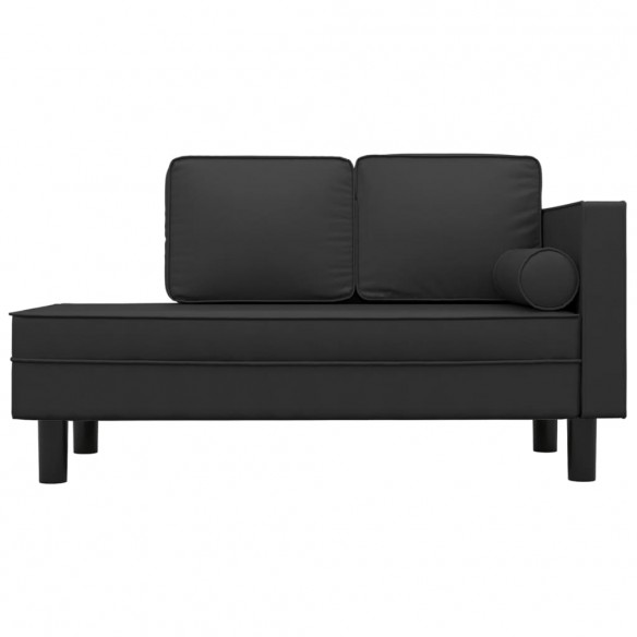 Chaise longue avec coussins et traversin noir similicuir