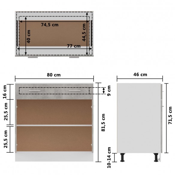 Armoire de plancher à tiroir Gris béton 80x46x81,5 cm Aggloméré