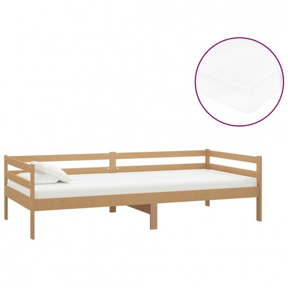 Lit de repos et matelas 90x200cm Marron miel Bois de pin massif