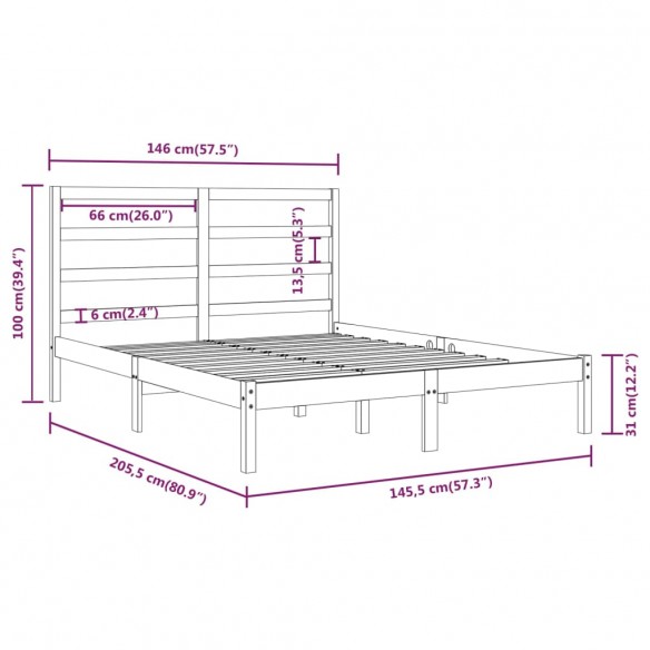 Cadre de lit Bois de pin massif 140x200 cm