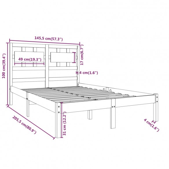 Cadre de lit Bois massif 140x200 cm