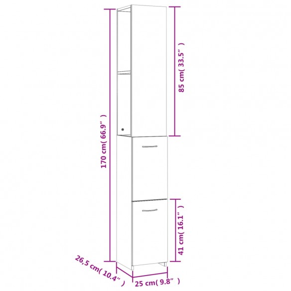 Armoire de bain blanc brillant 25x26,5x170 cm bois d'ingénierie