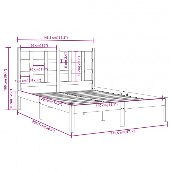 Cadre de lit Bois massif 140x200 cm