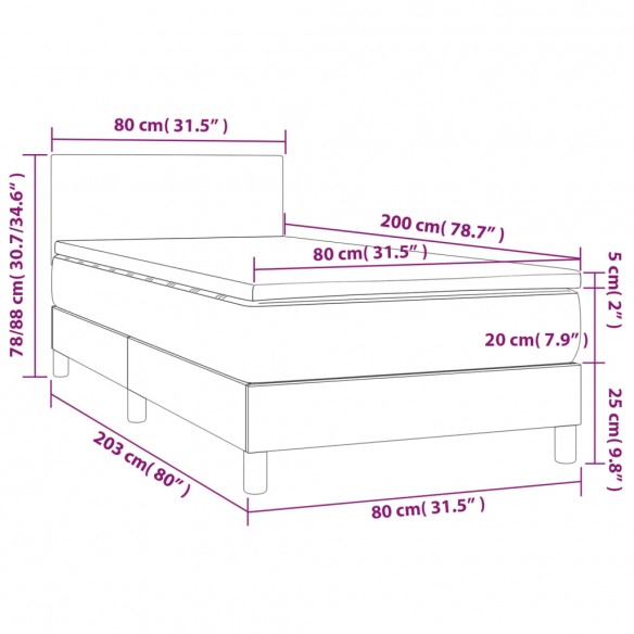 Cadre de lit avec matelas et LED Gris foncé 80x200cm