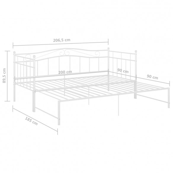 Cadre de canapé-lit extensible Blanc Métal 90x200 cm