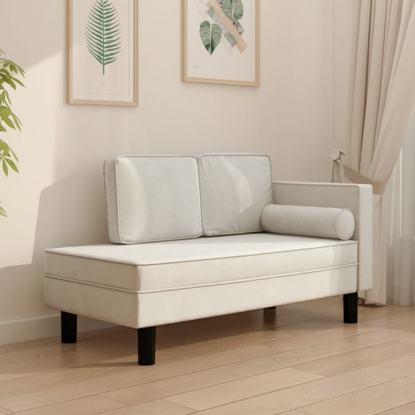 Chaise longue avec coussins et traversin crème velours