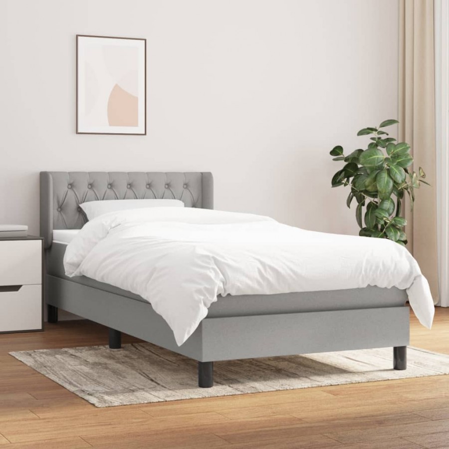 Cadre de lit avec matelas Gris clair 90x200 cm Tissu