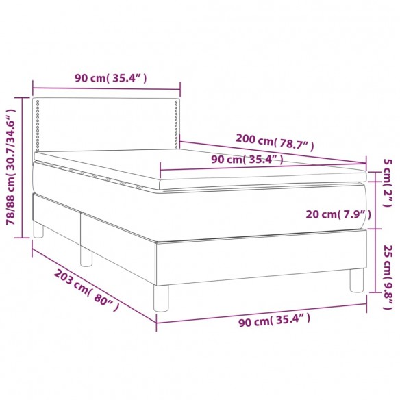 Cadre de lit avec matelas et LED Gris clair 90x200cm