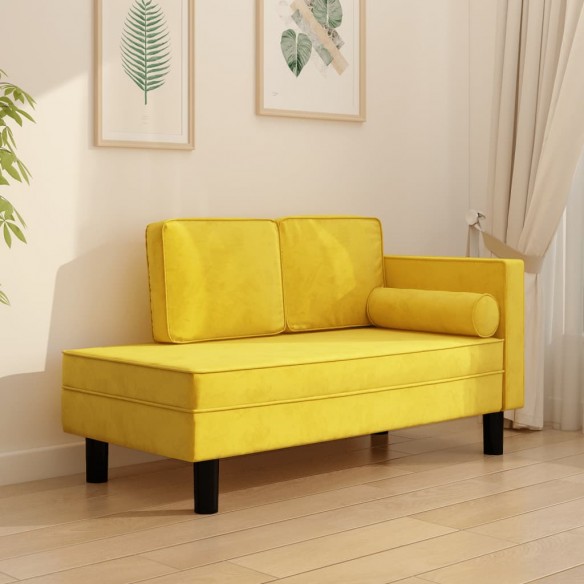 Chaise longue avec coussins et traversin jaune velours