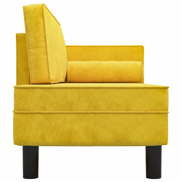 Chaise longue avec coussins et traversin jaune velours