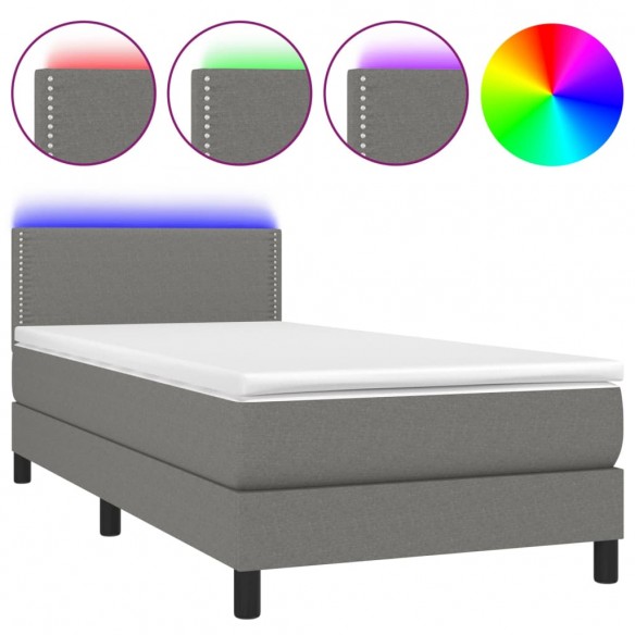 Cadre de lit avec matelas et LED Gris foncé 80x200cm