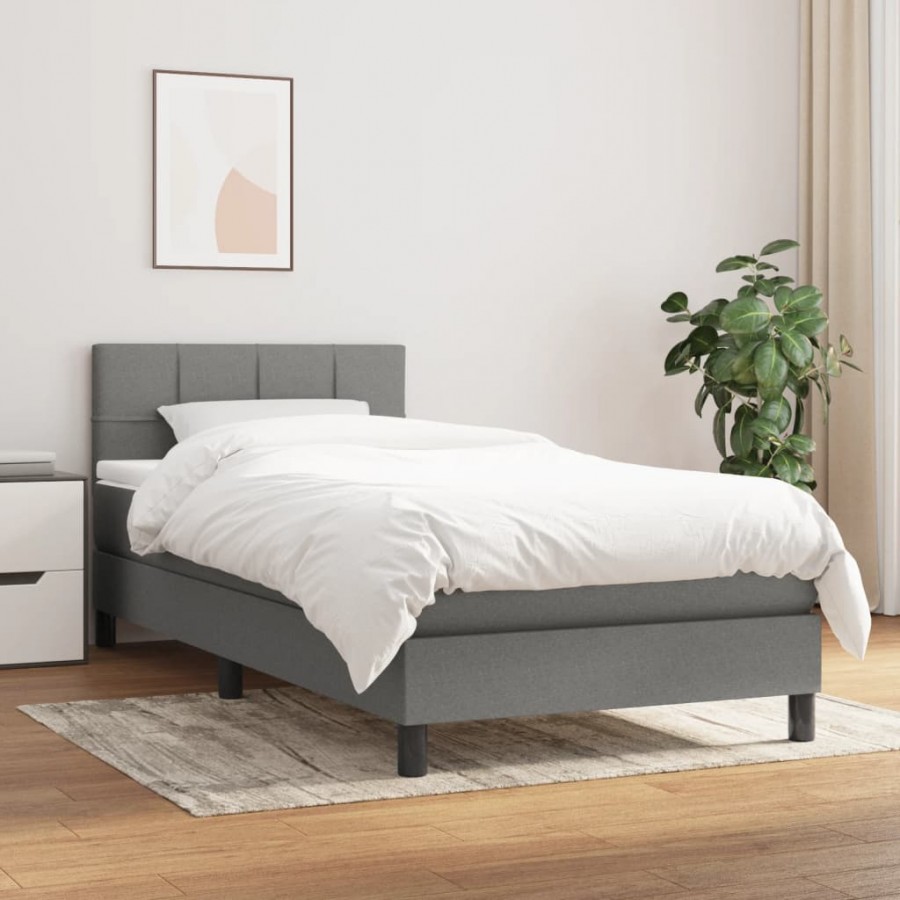 Cadre de lit avec matelas Gris foncé 80x200 cm Tissu