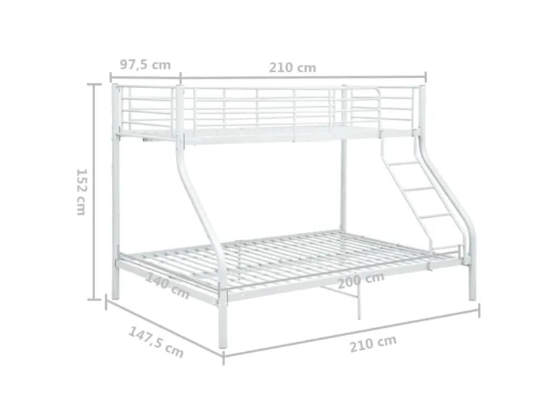 Lit superposé Blanc Métal 140x200 cm/90x200 cm