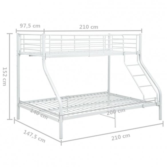 Cadre de lit superposé Blanc Métal 140x200 cm/90x200 cm