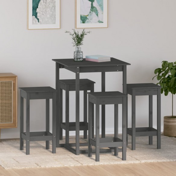 Ensemble de bar 5 pcs Gris Bois de pin massif