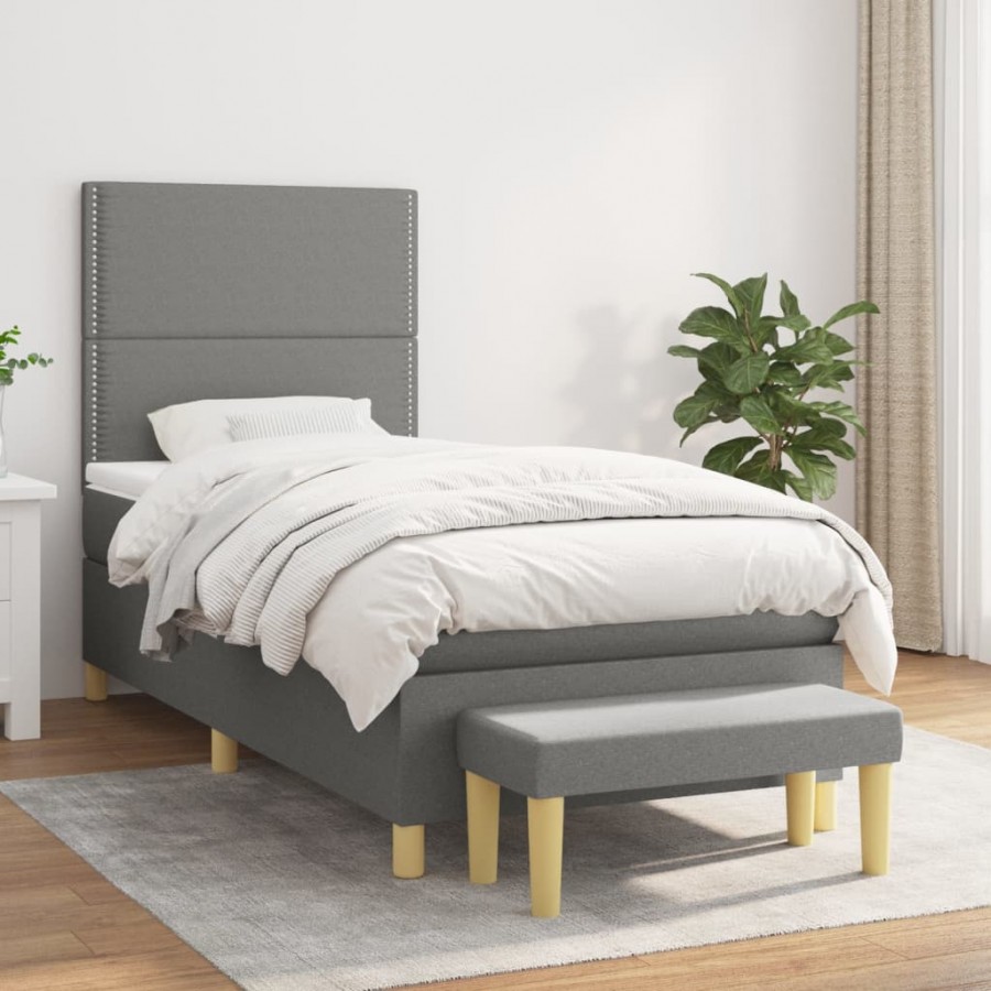 Cadre de lit avec matelas Gris foncé 100x200cm Tissu