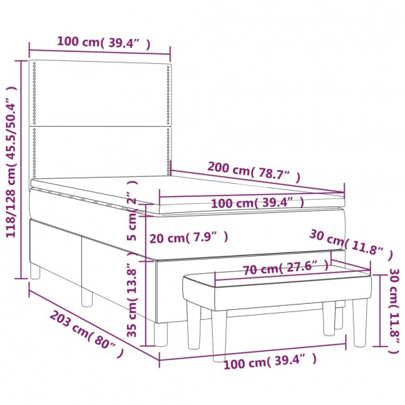 Cadre de lit avec matelas Gris foncé 100x200cm Tissu