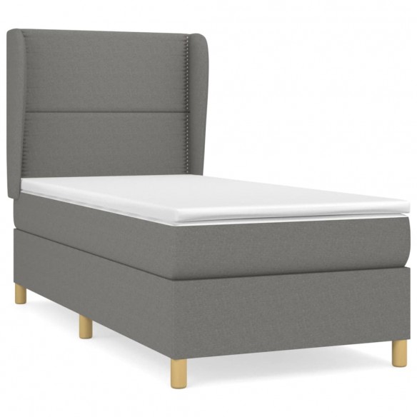 Cadre de lit avec matelas Gris foncé 80x200 cm Tissu