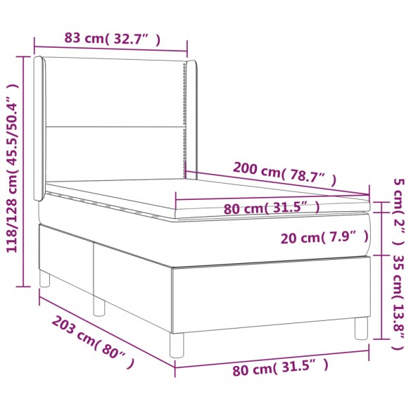 Cadre de lit matelas LED Gris foncé 80x200cm Tissu