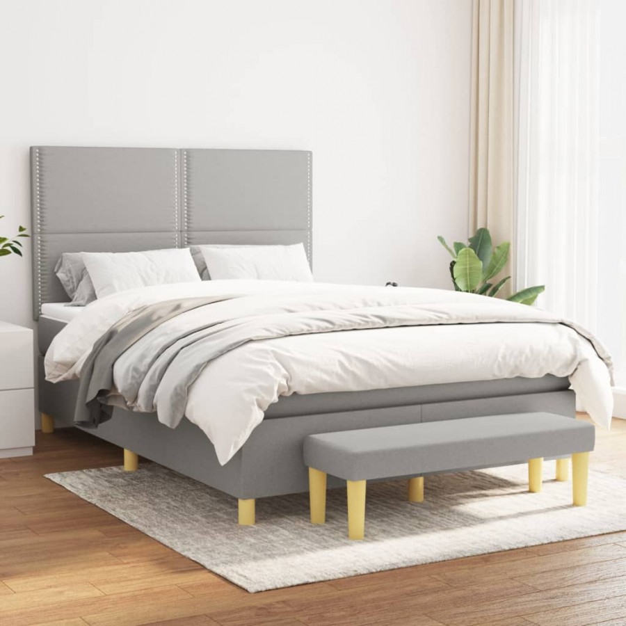 Cadre de lit avec matelas Gris clair 140x200cm Tissu