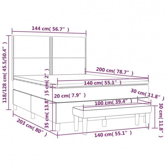 Cadre de lit avec matelas Gris clair 140x200cm Tissu