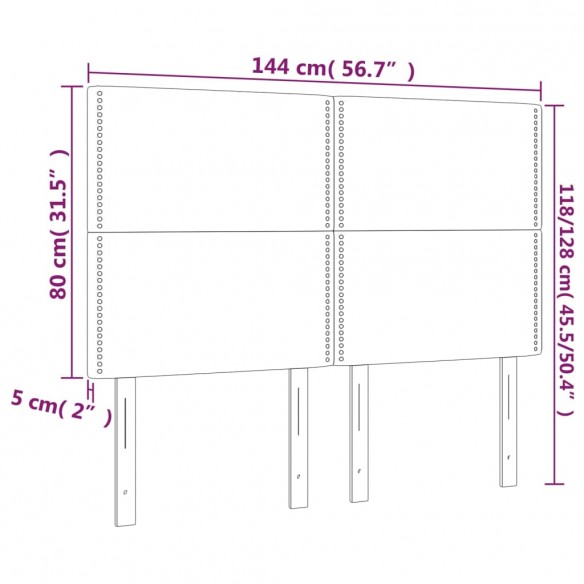 Tête de lit à LED Gris clair 144x5x118/128 cm Tissu