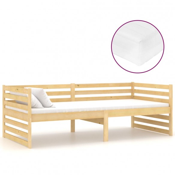 Lit de repos avec matelas 90x200 cm Bois de pin massif