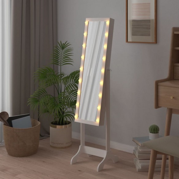 Miroir sur pied blanc avec LED blanc 34x37x146 cm