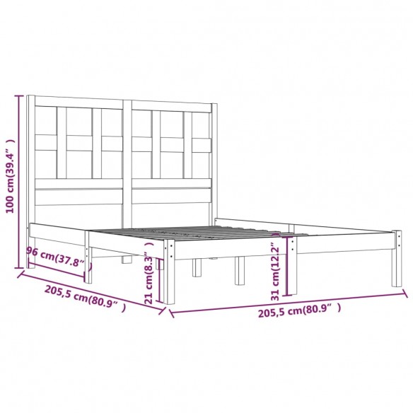 Cadre de lit Blanc Bois de pin massif 200x200 cm