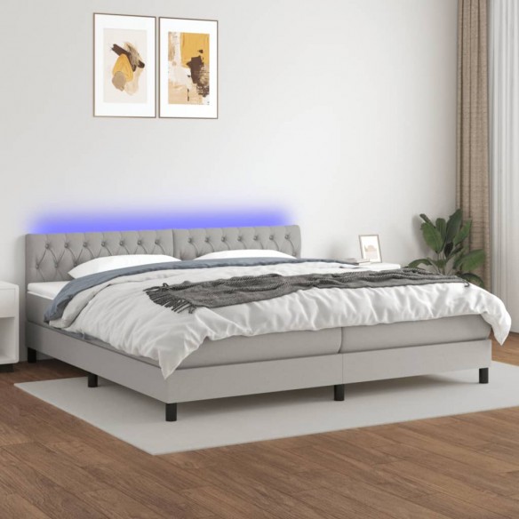 Cadre de lit matelas LED Gris clair 200x200 cm Tissu