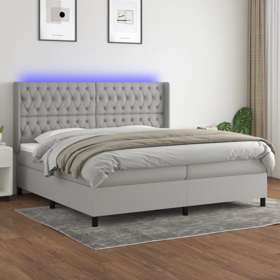 Cadre de lit matelas LED Gris clair 200x200 cm Tissu