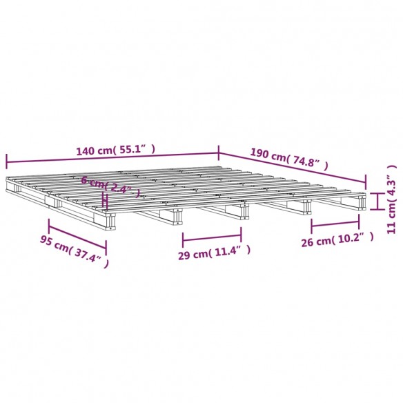 Lit de palette blanc 140x190 cm bois de pin massif