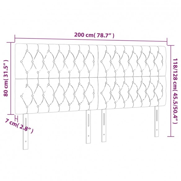 Tête de lit à LED Gris clair 200x7x118/128 cm Tissu