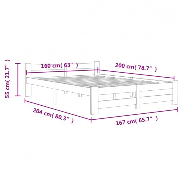 Cadre de lit Blanc Bois de pin massif 160x200 cm