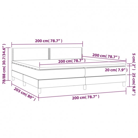 Cadre de lit avec matelas LED Gris clair 200x200 cm