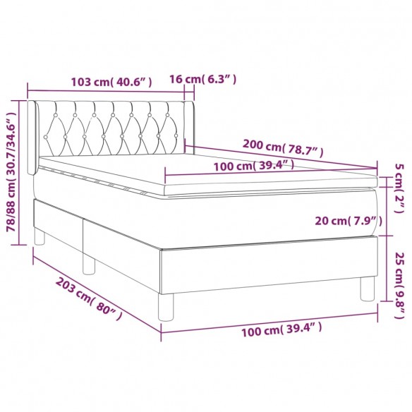 Cadre de lit avec matelas Marron foncé 100x200 cm